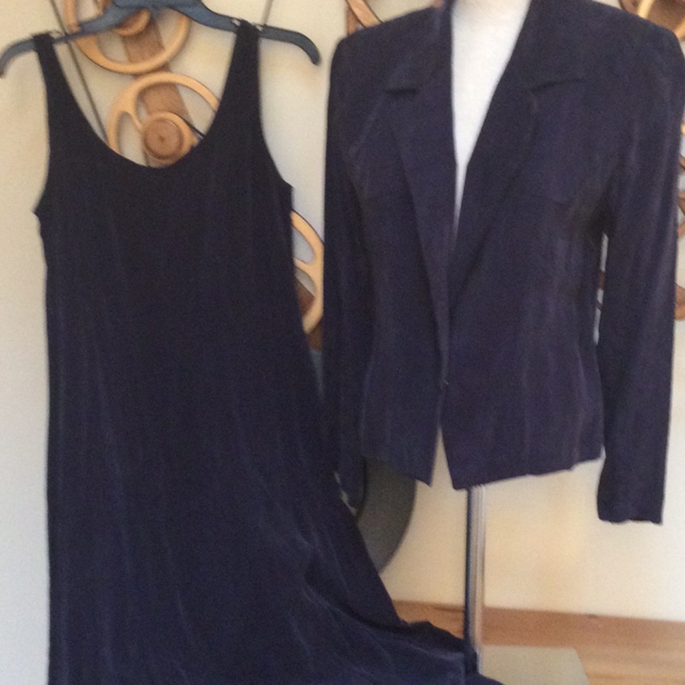 Vintage Wild Rose Long Dress snd Matching Jacket Sz 8  Indigo Blue